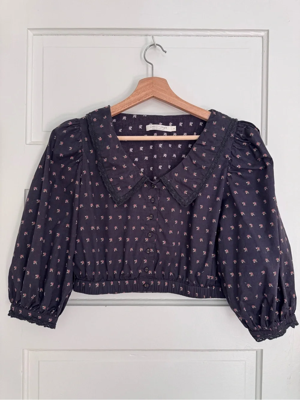 CHRISTY DAWN Black Blouse with Pink Floral Print